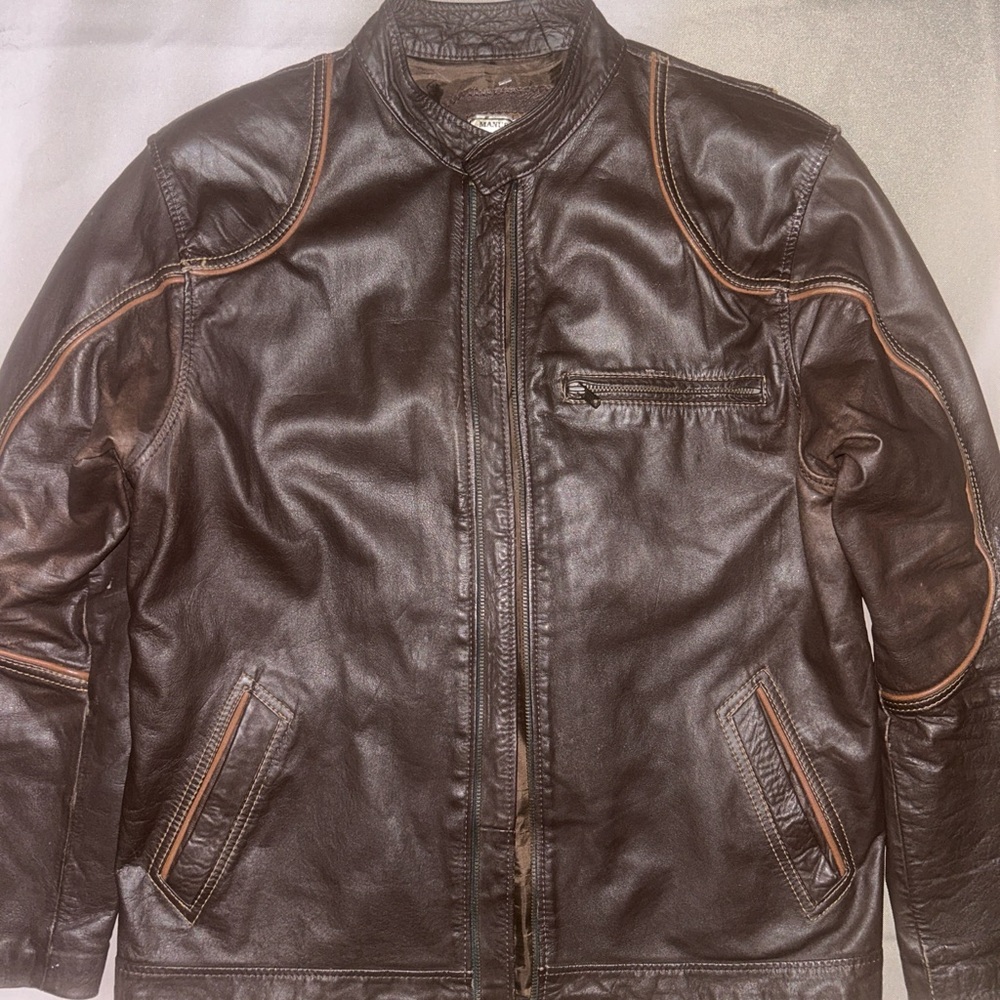 80s 90s Men's Brown Genuine Leather Motorcycle Biker Jacket Medium - Picture 2 of 6